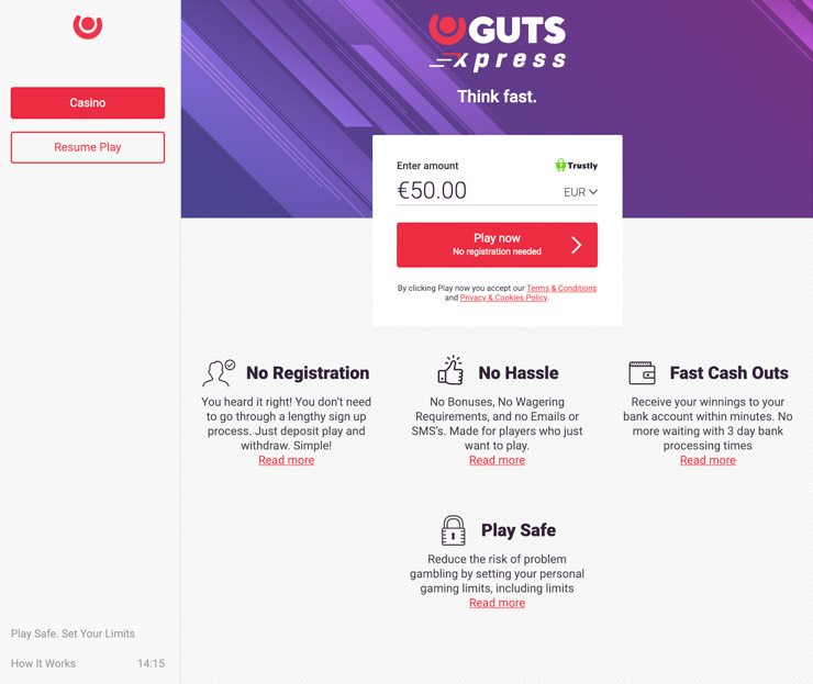 GutsXpress home page.