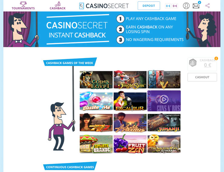 Casino Secret cashback games.