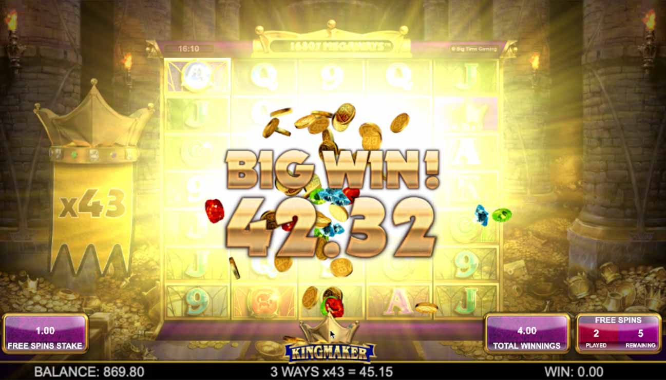 Kingmaker Free Spins Big Win.