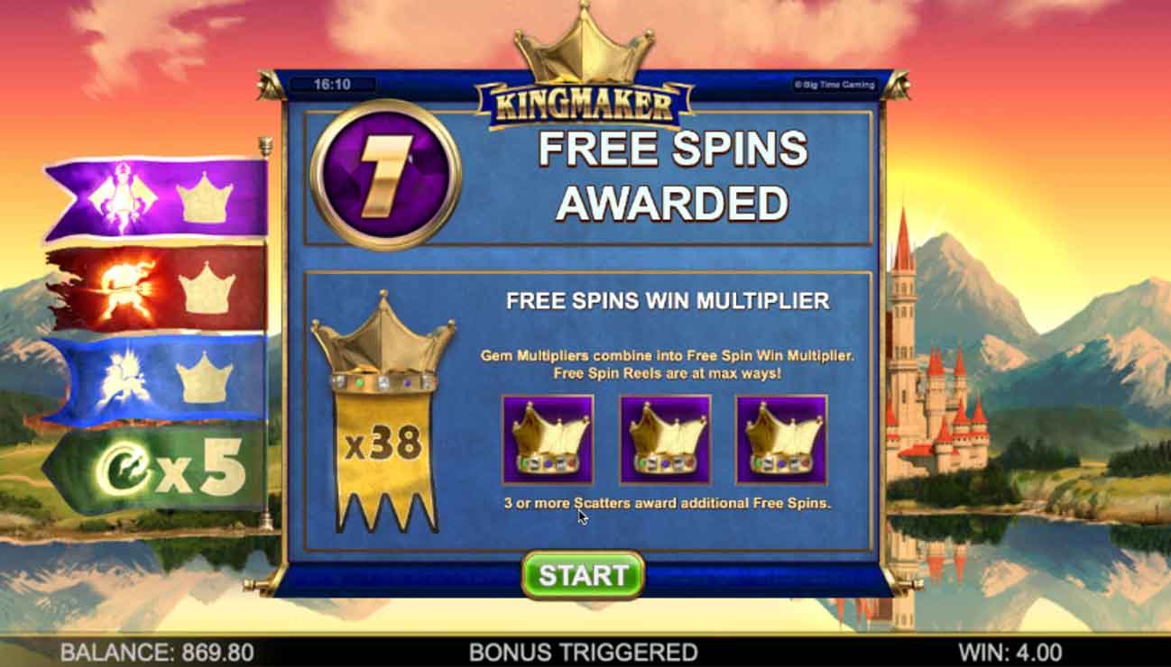 Kingmaker Megaways Free Spins Win Multiplier.